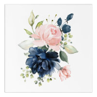 Navy and Blush Watercolor Flowers, Girl Nursery