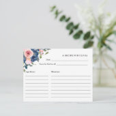 Navy and Blush Watercolor Flowers  Recipe Card (Standing Front)