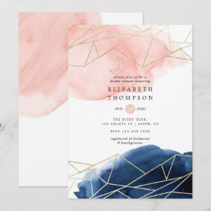 Navy and Blush Watercolor Geometric Bridal Shower Invitation