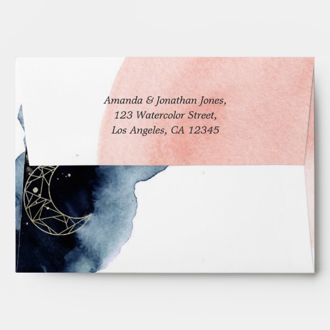 Navy and Blush Watercolor Geometric Envelope (Back (Top Flap))
