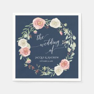 Navy and Blush Wedding Ivory White rose Eucalyptus Napkins
