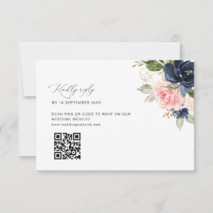 navy and blush wedding QR code RSVP card