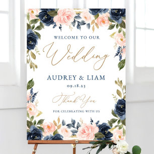 Navy and Blush Wedding Welcome Sign, Editable Wedd Foam Board