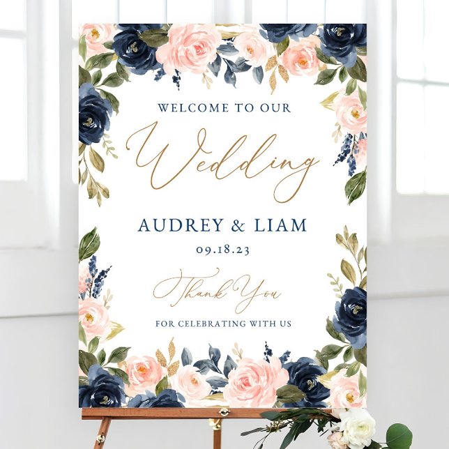Navy and Blush Wedding Welcome Sign, Editable Wedd Foam Board (Creator Uploaded)