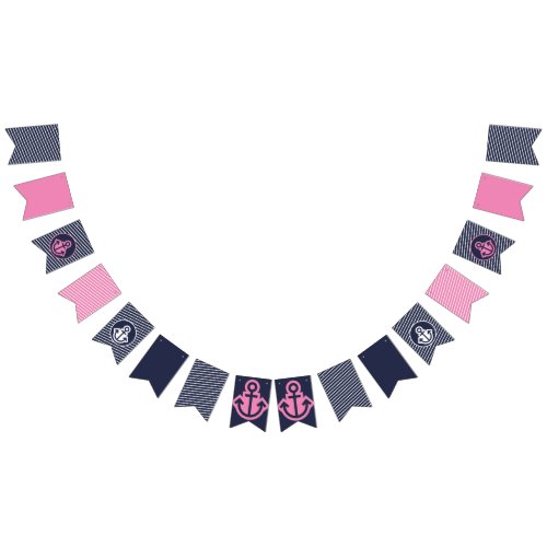 Navy and Bright Pink Nautical Bunting Flags