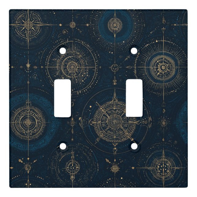 Navy and Bronze Compass Rose Light Switch Cover (Front)