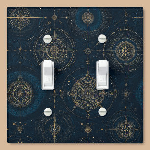 Navy and Bronze Compass Rose Light Switch Cover