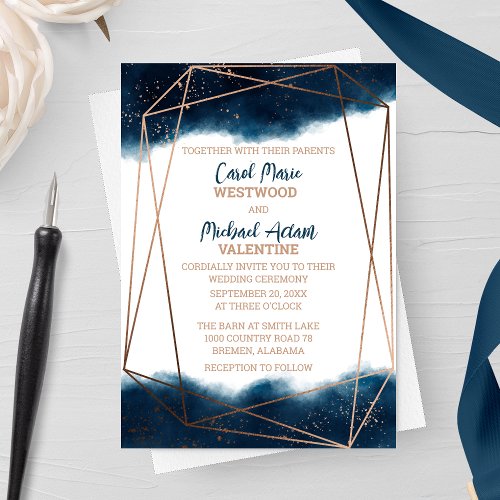 Navy and Bronze Geometric Wedding Invitation