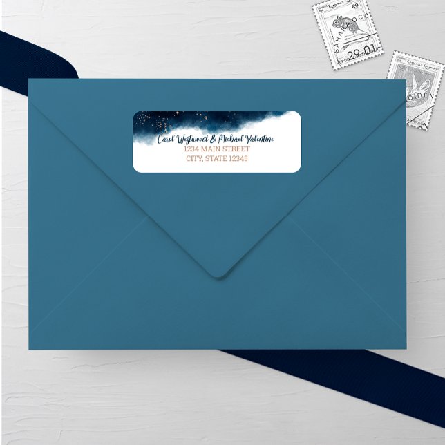 Navy and Bronze Watercolor Wedding Address Label (Creator Uploaded)