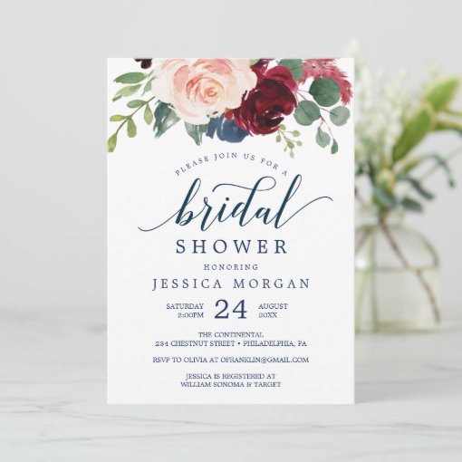 Navy and Burgundy Bridal Shower Invites | Zazzle