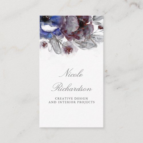 Navy and Burgundy Floral Watercolor Elegant Business Card - Stylish watercolor flowers elegant navy and burgundy business cards