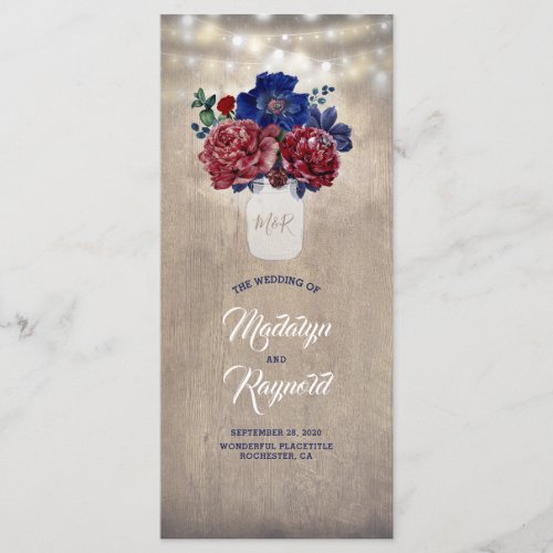 Navy and Burgundy Rustic Floral Wedding Programs