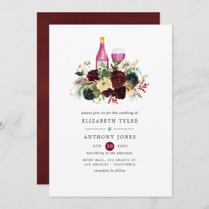 Navy and Burgundy Wine Christmas Floral Wedding Invitation