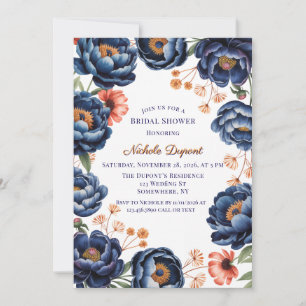 Navy and Burnt Orange Floral Bridal Shower Invitation