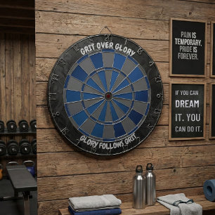 Navy and Charcoal Grit Over Glory Motivational Dart Board