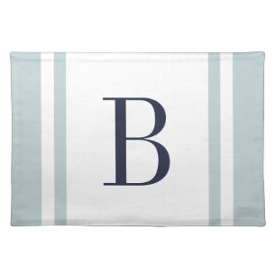 Navy and Cloud Blue Stripe Border Custom Monogram Placemat
