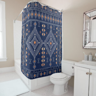 Navy and Copper Southwestern Tribal Kilim Shower Curtain