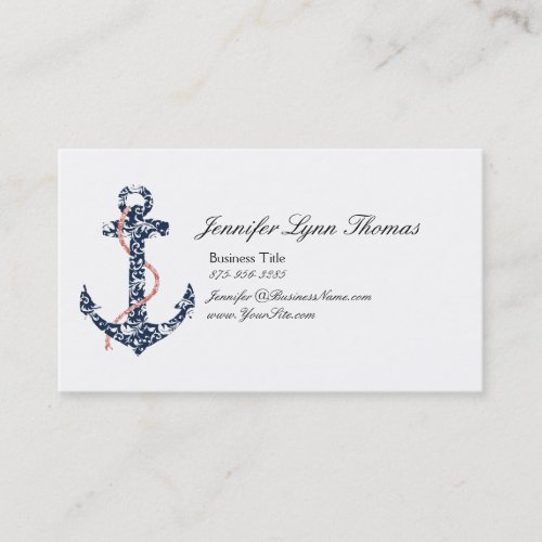 Navy and Coral Anchor Beach Vacation Business Card