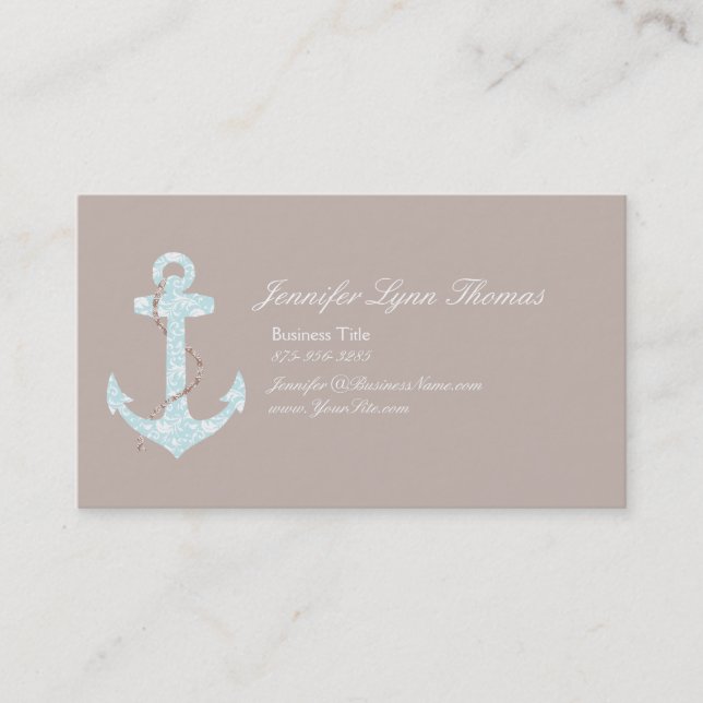 Navy and Coral Anchor Beach Vacation Business Card (Front)