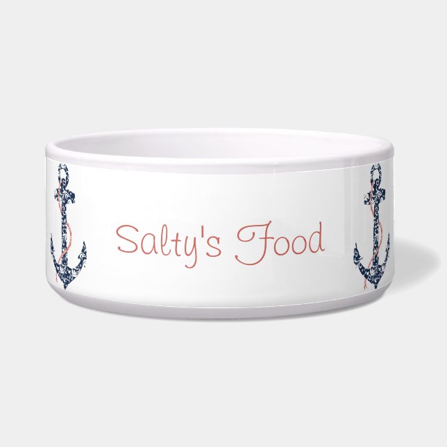 Navy and Coral Anchor Beach Wedding Bowl (Front)