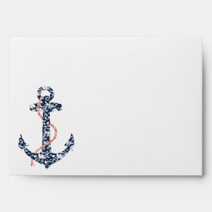 Navy and Coral Anchor Beach Wedding Envelope