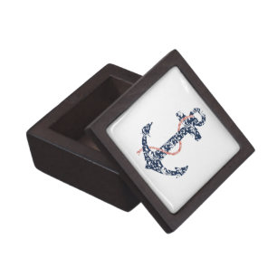 Navy and Coral Anchor Beach Wedding Jewelry Box