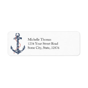 Navy and Coral Anchor Beach Wedding Label