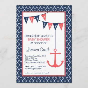 Navy And Coral Baby Shower Invitation Nautical by Pixabelle at Zazzle