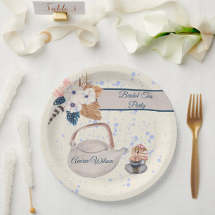 Navy and Coral Bridal Tea Party Shower Paper Plates
