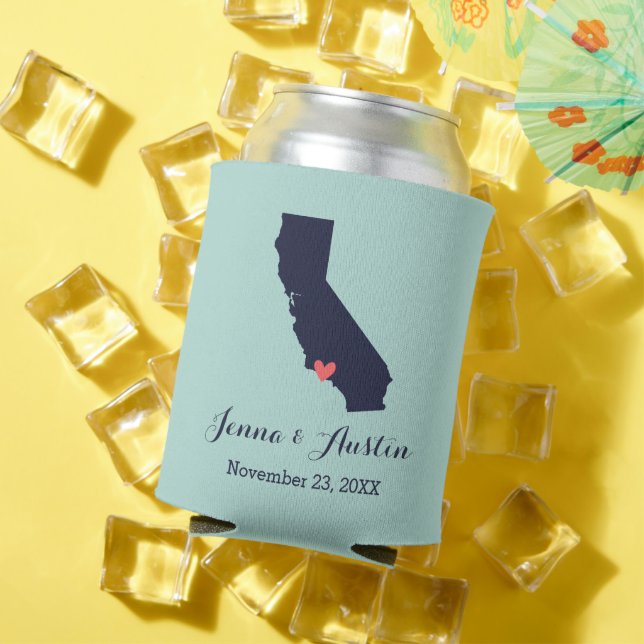 Navy and Coral California Wedding Favor Can Cooler (In Situ Summer)
