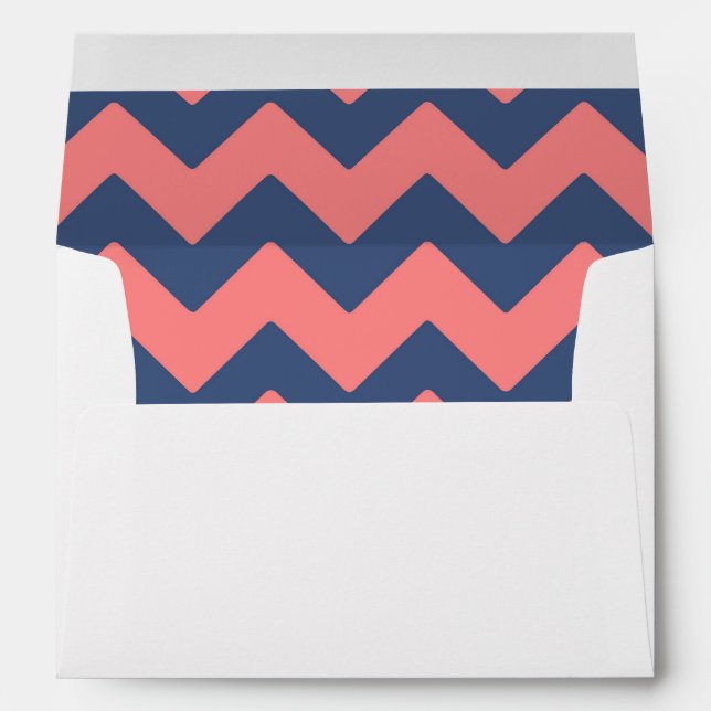 Navy and Coral Chevron Wedding Envelope (Back (Bottom))
