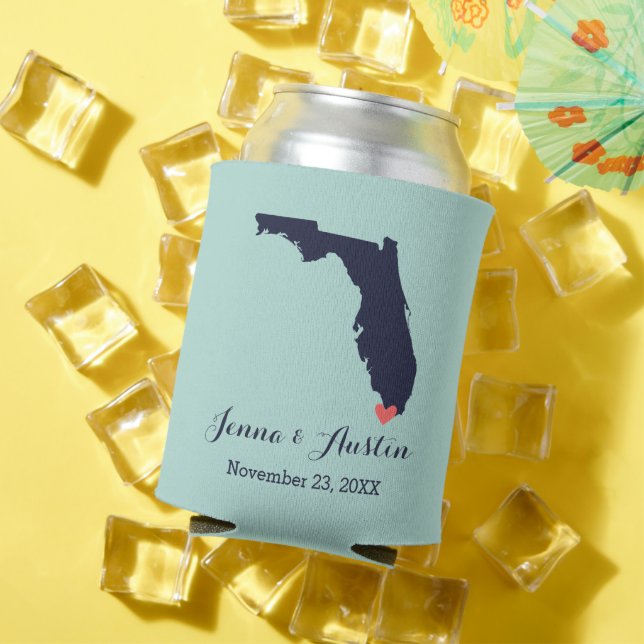 Navy and Coral Florida Wedding Favor Can Cooler (In Situ Summer)