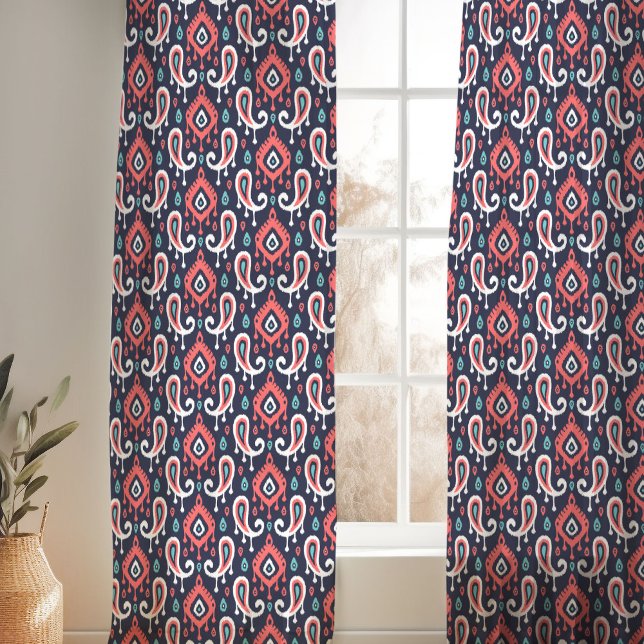 Navy and Coral Ikat Paisley Sheer Curtains (Creator Uploaded)