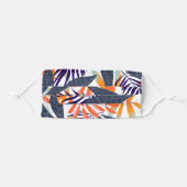 Navy and Coral Leaves on White Adult Cloth Face Mask (Front, Folded)
