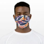 Navy and Coral Leaves on White Adult Cloth Face Mask (Worn)
