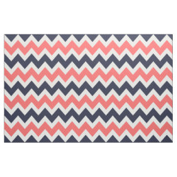 Navy and Coral Modern Chevron Large Scale Fabric