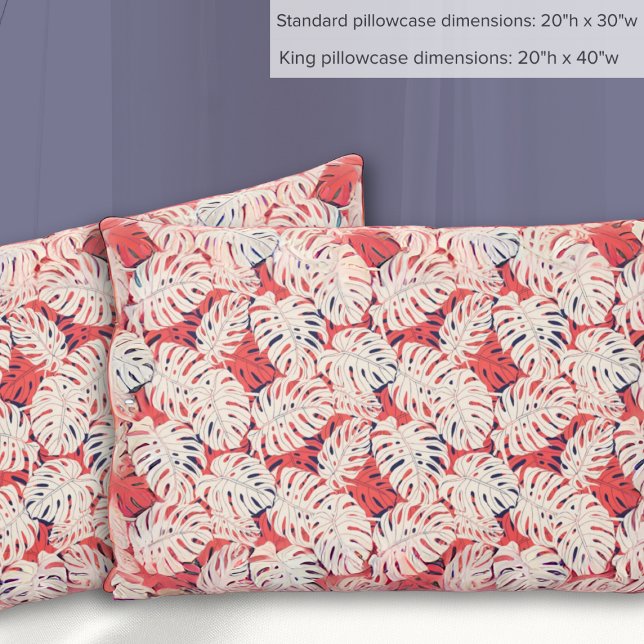 Navy and Coral Monstera Leaf Pillowcase (Creator Uploaded)