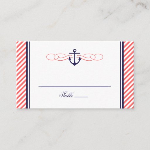 Customizable NAVY AND CORAL NAUTICAL ANCHOR WEDDING ESCORT CARD BUSINESS CARDS