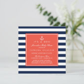 Navy and Coral Nautical Baby Shower Invitation (Standing Front)