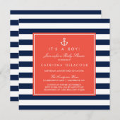 Navy and Coral Nautical Baby Shower Invitation (Front/Back)