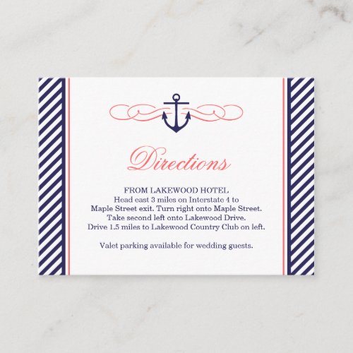 Navy and Coral Nautical Wedding Insert Card Business Card Template