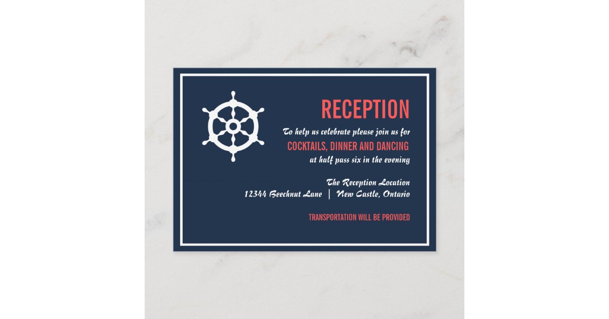 Navy and Coral Nautical Wedding Reception Card | Zazzle
