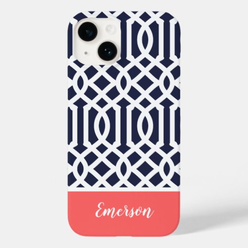 Navy and Coral Trellis Monogram Case_Mate iPhone 14 Case