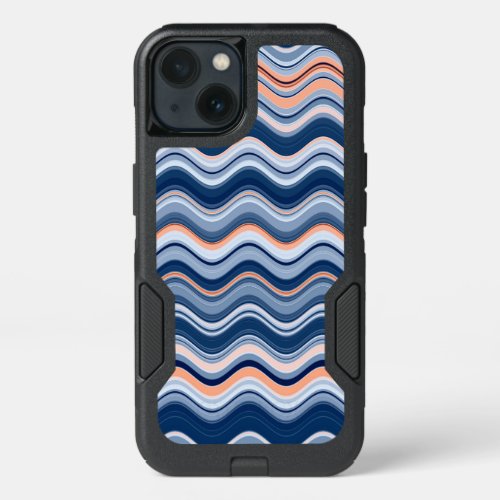 Navy and Coral Wavy Stripe Pattern iPhone 13 Case