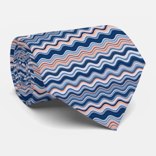 Navy and Coral Wavy Stripes Neck Tie