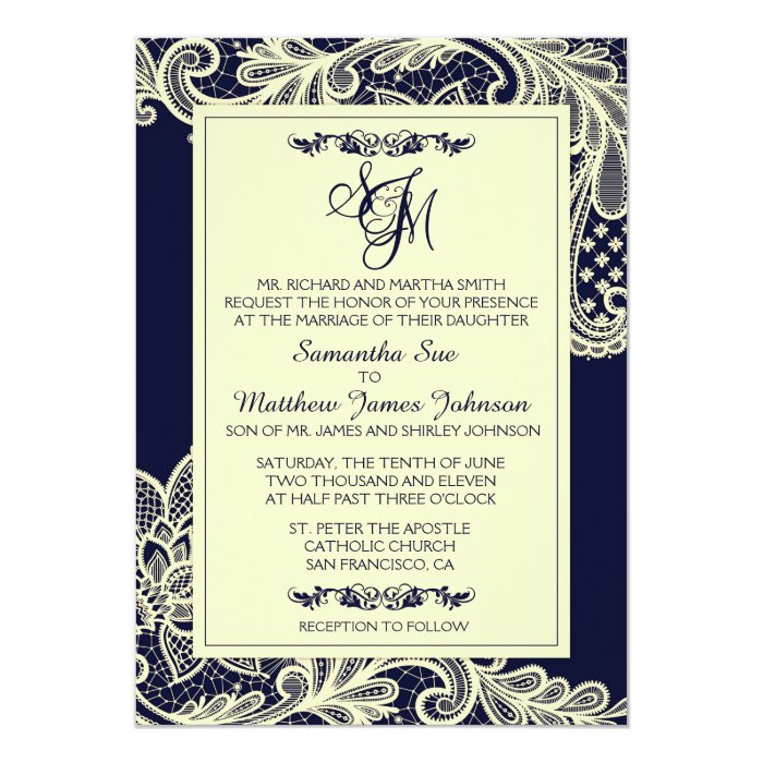 Navy And Lace Wedding Invitations 5