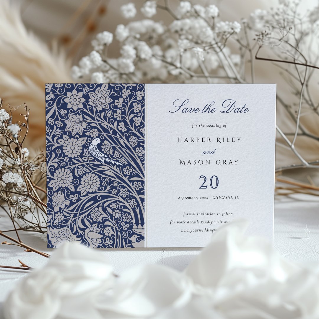 Navy and Cream Love Birds Save the Date                    Invitation