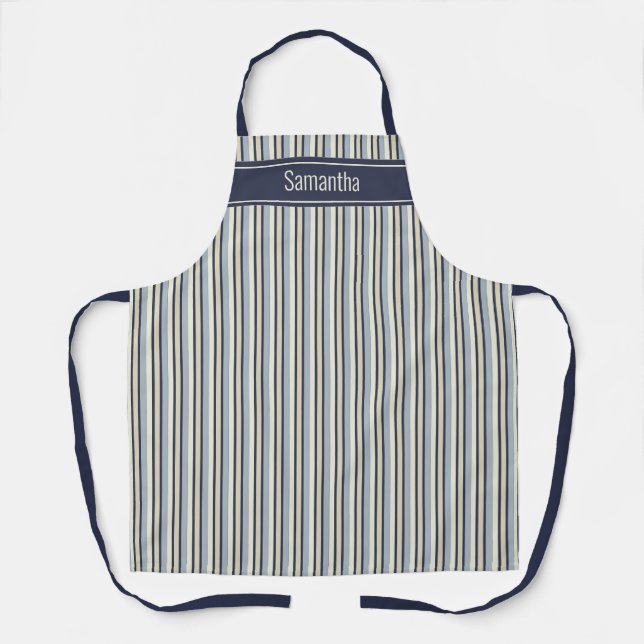 Navy And Cream Monochrome Striped Pattern  Apron (Front)