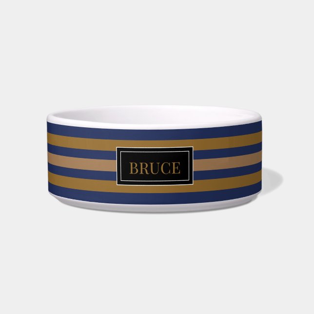 navy and dark gold personalized new pet bowl (Front)