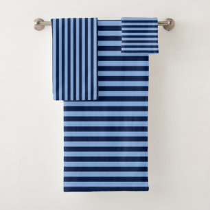 Navy and Denim blue stripes Bath Towel Set